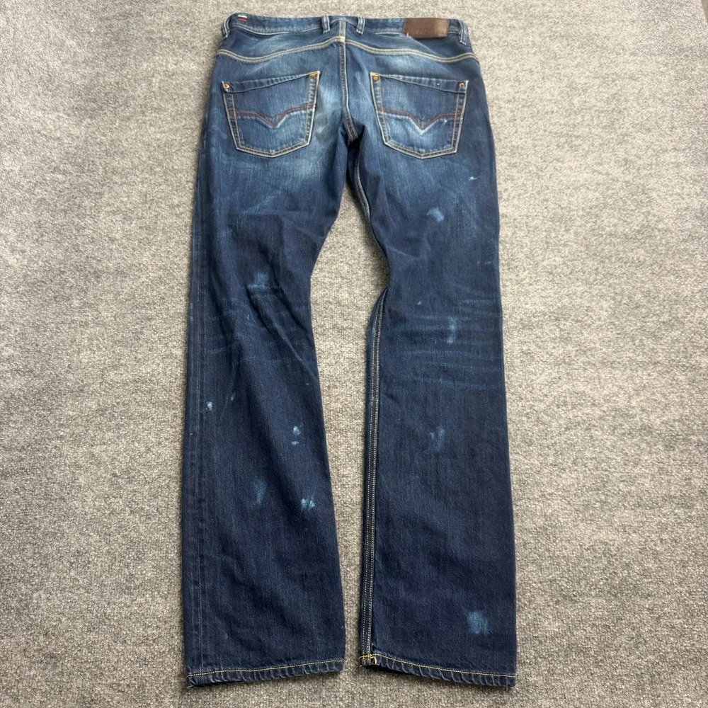 Diesel Krooley Regular Slim Carrot Jeans Mens 33x32 Dark Wash Distressed Denim